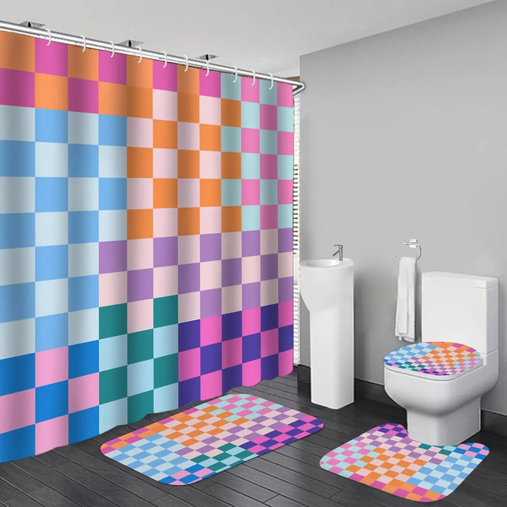 Set de Baño Retro hawaii 4 Piezas – "Atardecer en Hi'ilawe" 💖💛🧡🍋‍🟩🩵