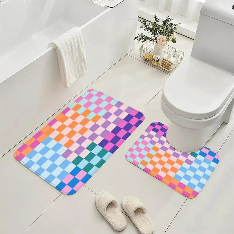 Set de Baño Retro hawaii 4 Piezas – "Atardecer en Hi'ilawe" 💖💛🧡🍋‍🟩🩵