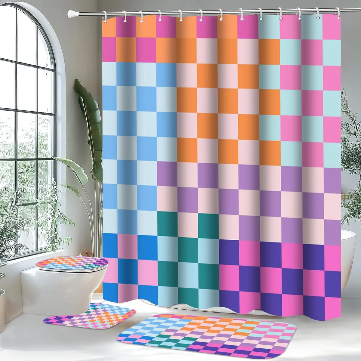 Set de Baño Retro hawaii 4 Piezas – "Atardecer en Hi'ilawe" 💖💛🧡🍋‍🟩🩵