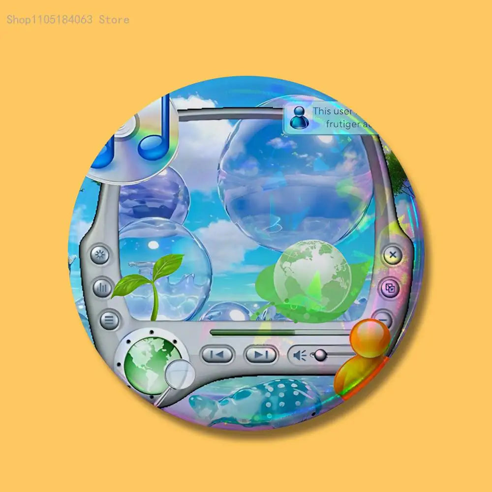 Pins Redondos Frutiger Aero Aqua nostalgia del futuro  – "Ecos de Hi'ilawe" 🐠🏞️🫧✨