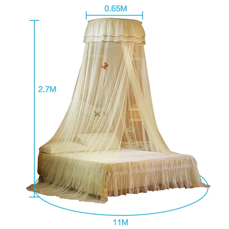 Breathable Hanging Mosquito Net Top Hook Lace Bed Canopy Encrypted Mesh Round Dome Court Style Crib Canopy Bedroom Decoration