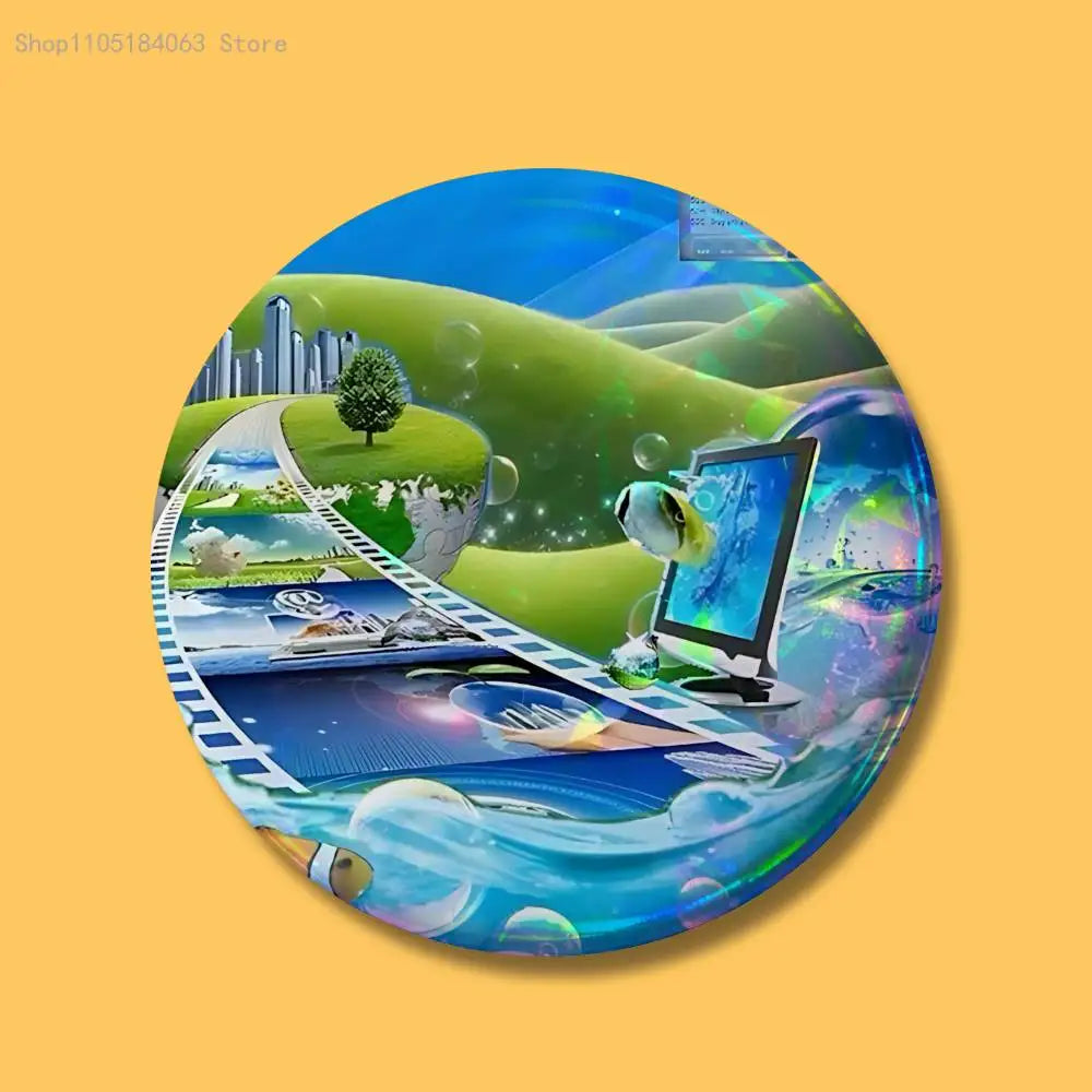 Pins Redondos Frutiger Aero Aqua nostalgia del futuro  – "Ecos de Hi'ilawe" 🐠🏞️🫧✨