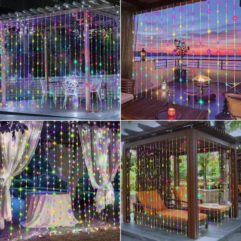Cortina de Luces LED Solar – "Lluvia de Estrellas de Hi'ilawe" 🌌✨🏮Waterproof 600leds