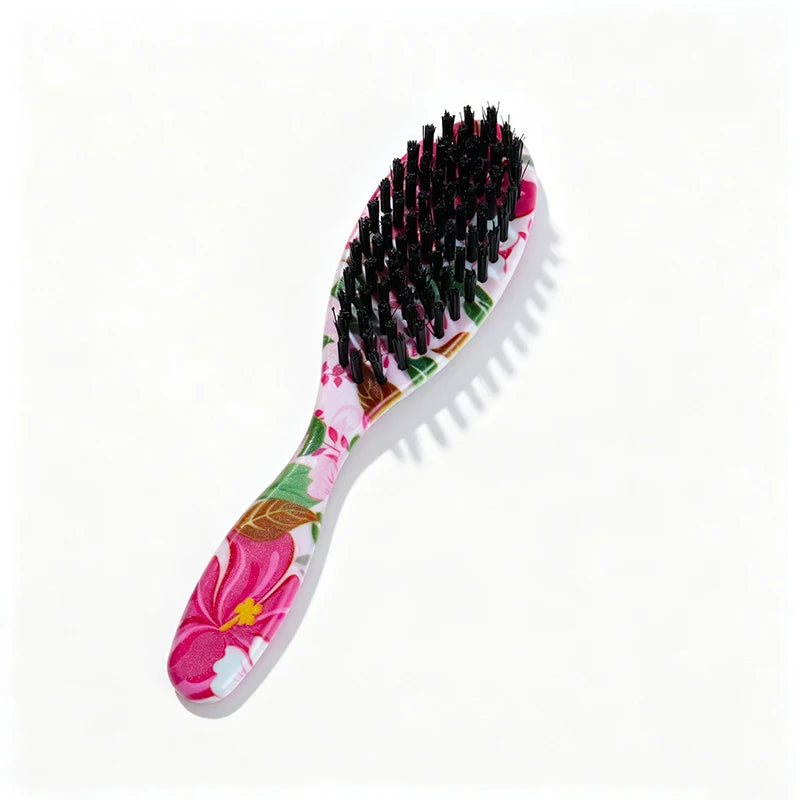 Mini Edge Brush Beard Brush Soft Medium Bristles Detangling Comb Tame Frizzy Hair Leopard Floral Rainbow Patterns Unisex Travel