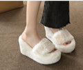 Women's 9cm Wedge Plush Slippers Autumn Winter Slip-Resistant Sole Fuzzy Slippers Comfort Warm Indoor Outdoor Thick Fur Shoes