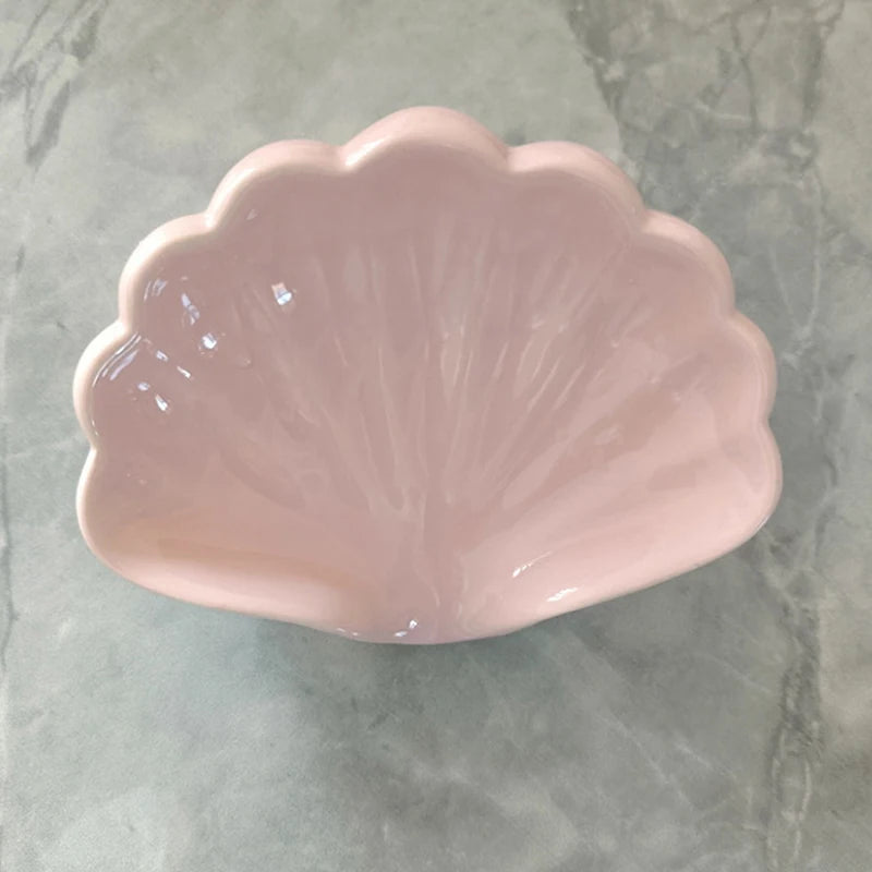 Shell Shape Ceramic Drain Soap Dish Holder Creative Home Solid Color Soap Dishes Jewelry Boxes Storage Box Bathroom Accessories