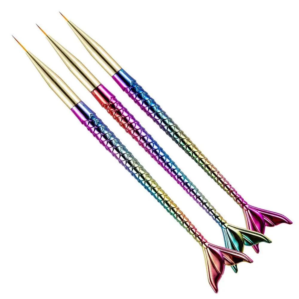 3Pcs/set Mermaid Tail Shape Mermaid Nail Painting Brush UV Gel Extension Flower Line Grid Mermaid Nail Art Liner Pen