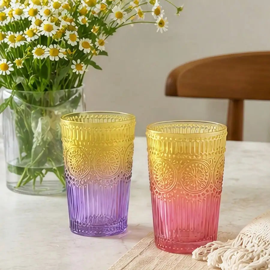 6 Pieces 12oz/354ml, Colorful Retro Water Cup, Romantic Drinking Cup, High-Quality Glassware Set, Suitable For Juice, Beverages, Coffee, Milk And Other Drinks, Very Suitable For Parties, Weddings And Festivals.sh2605221452864