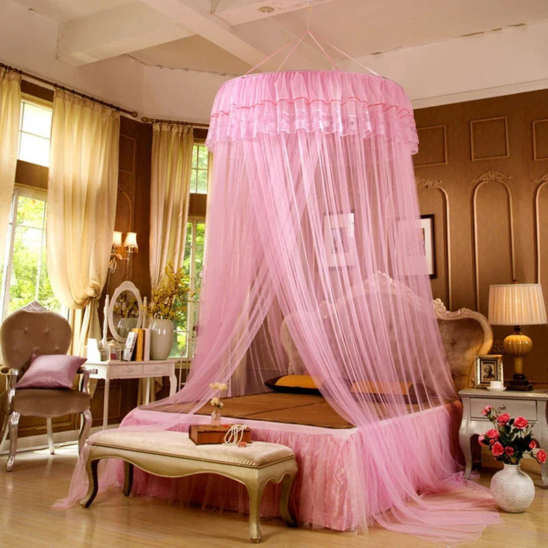 Breathable Hanging Mosquito Net Top Hook Lace Bed Canopy Encrypted Mesh Round Dome Court Style Crib Canopy Bedroom Decoration
