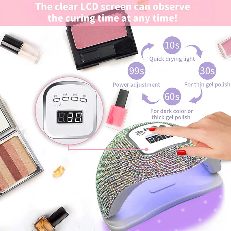 Lámpara UV/LED con Incrustaciones de Cristal – "Destello de joyas Hi'ilawe" 💎✨💖45 Led