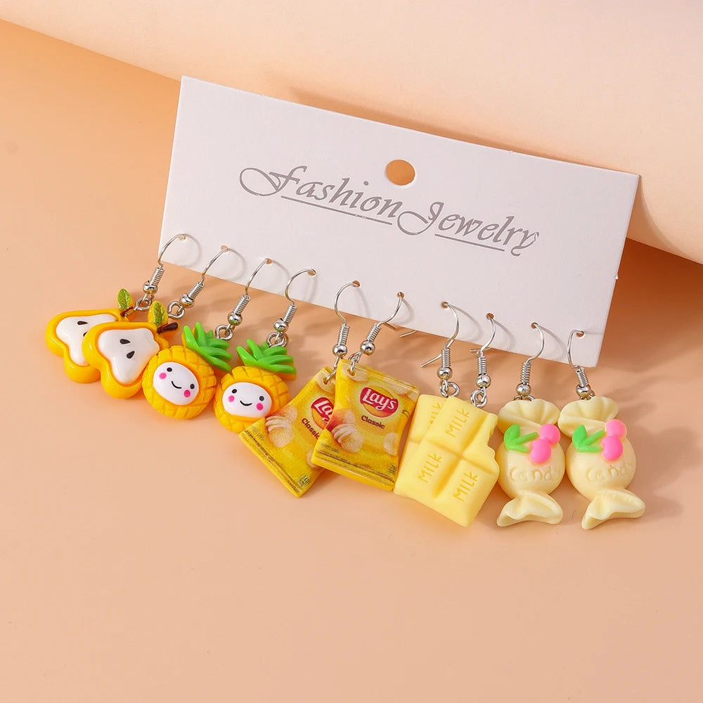 5 pares/Pendientes "Jardín de la Cascada" – Set Tropical Hi'ilawe 🌺🌿🍍🍋‍🟩