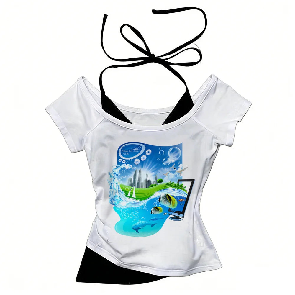 Coastal cyber -Camiseta Frutiger Aero Y2K – " Hi'ilawe cyber" 🎧📀📟🏞️