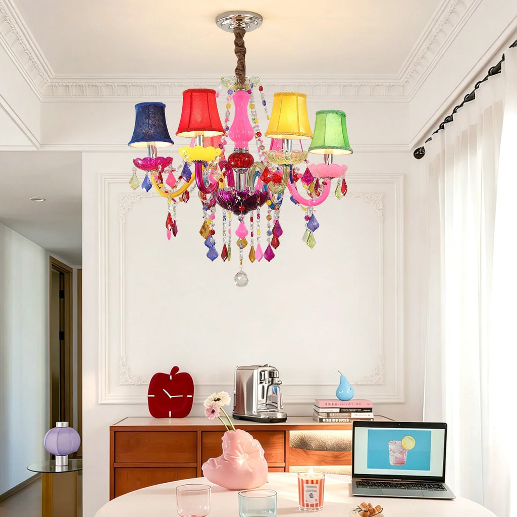 European-style Children's Room Chandelier Girls' Princess Bedroom Light Creative Cartoon-inspired Colored Crystal Lamp 3C