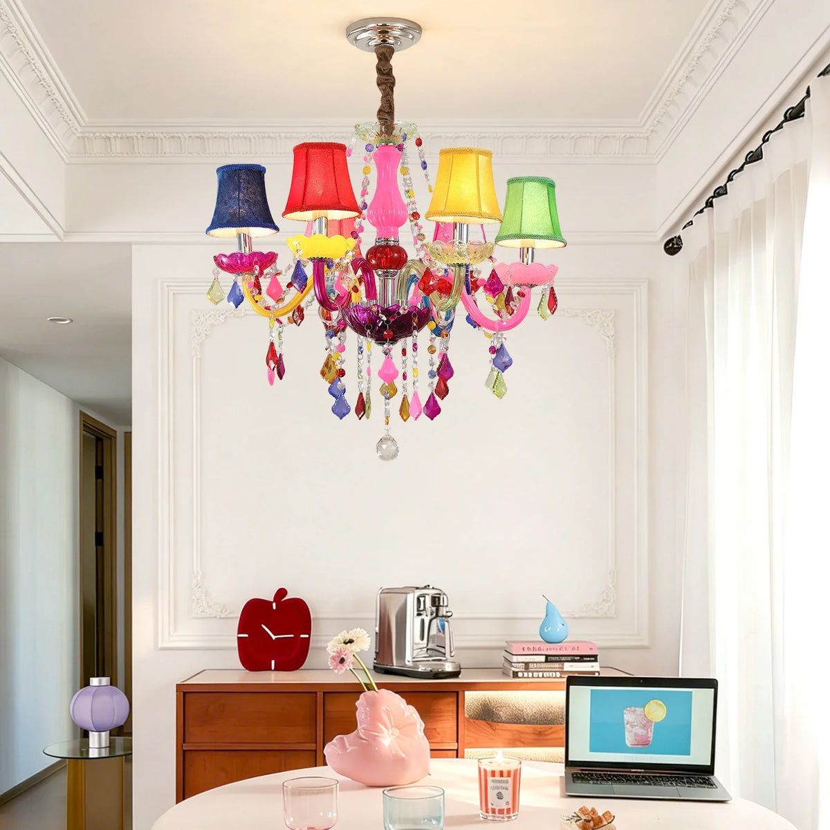 European-style Children's Room Chandelier Girls' Princess Bedroom Light Creative Cartoon-inspired Colored Crystal Lamp 3C