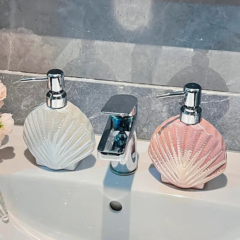 Ceramic Press Bottle Bathroom Storage Accessories Lotion Bottle Soap Dispenser Pink Shell Lustrous Mussel Sub-bottle