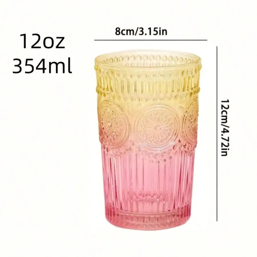 6 Pieces 12oz/354ml, Colorful Retro Water Cup, Romantic Drinking Cup, High-Quality Glassware Set, Suitable For Juice, Beverages, Coffee, Milk And Other Drinks, Very Suitable For Parties, Weddings And Festivals.sh2605221452864