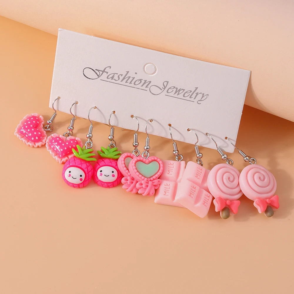 5 pares/Pendientes "Jardín de la Cascada" – Set Tropical Hi'ilawe 🌺🌿🍍🍋‍🟩