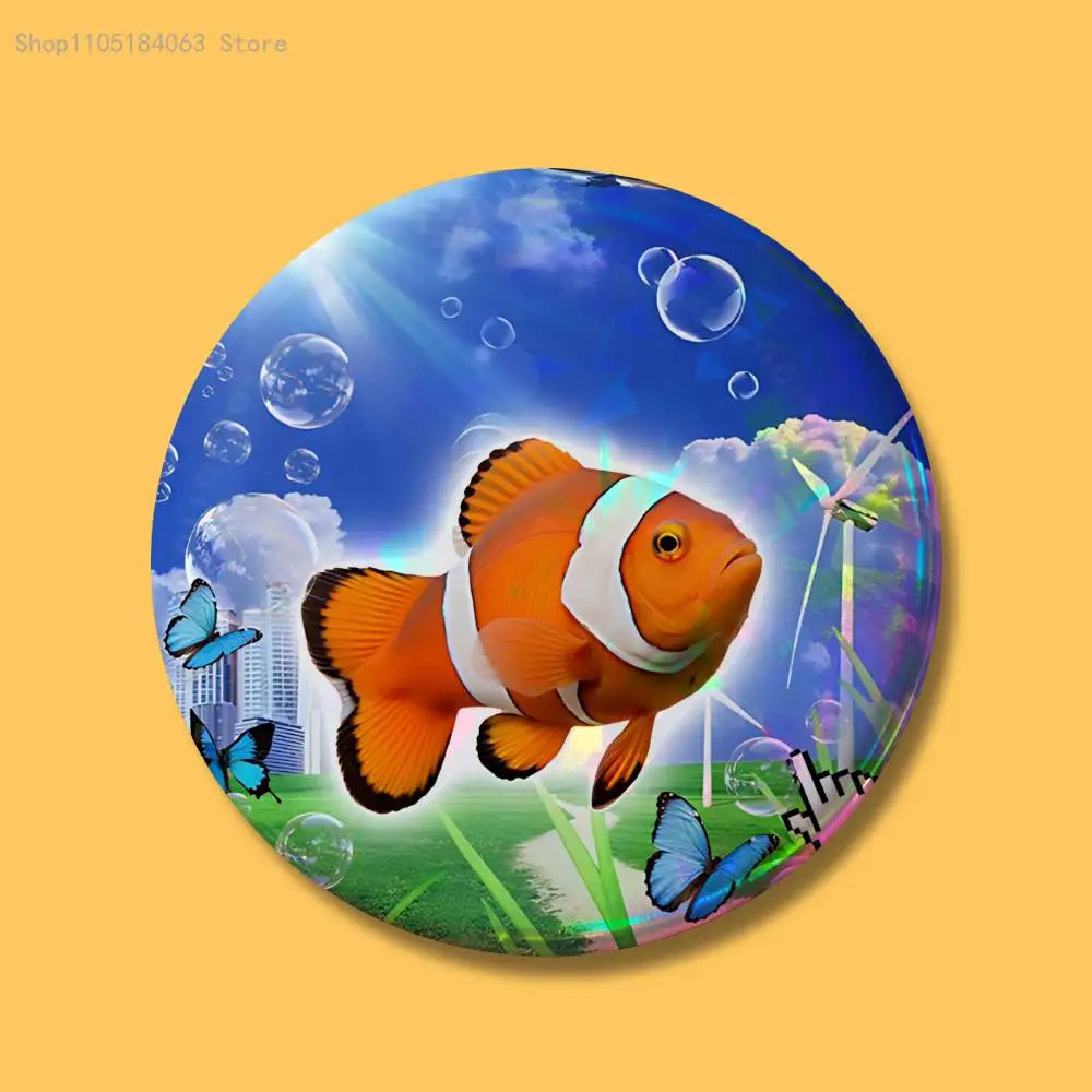 Pins Redondos Frutiger Aero Aqua nostalgia del futuro  – "Ecos de Hi'ilawe" 🐠🏞️🫧✨