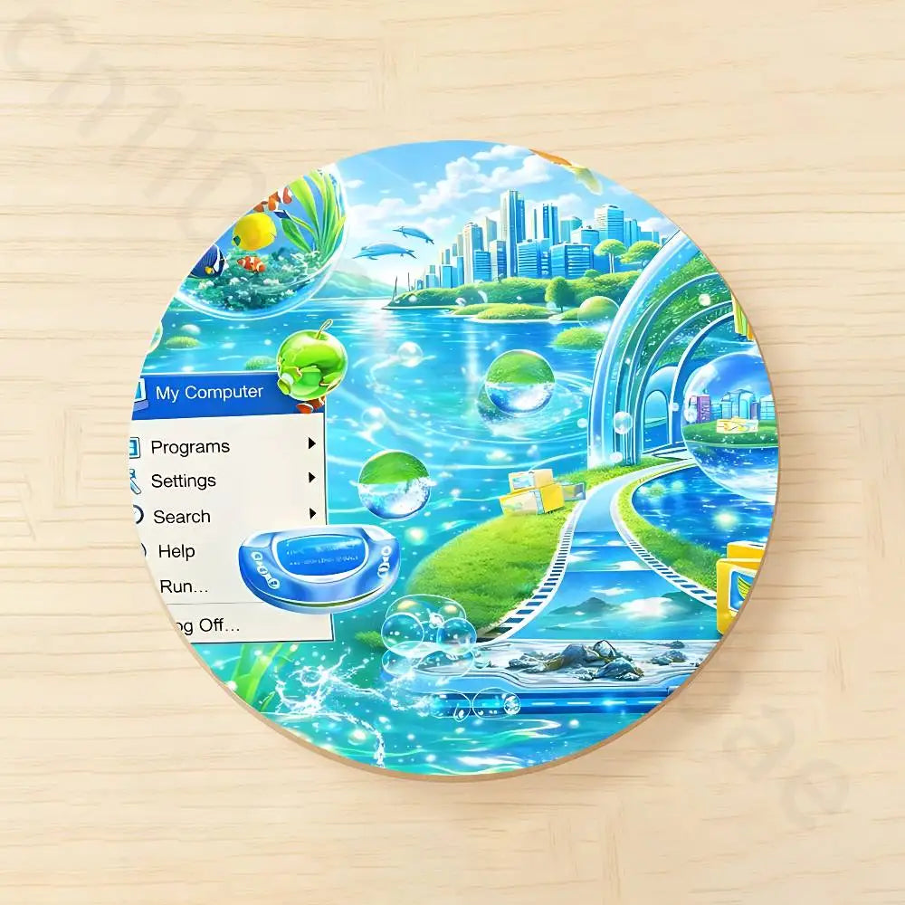 Frutiger Aero Aqua Nostalgia Posavasos Frutiger Aero – "Burbujas de Hi'ilawe" 🫧🏞️🐠☕