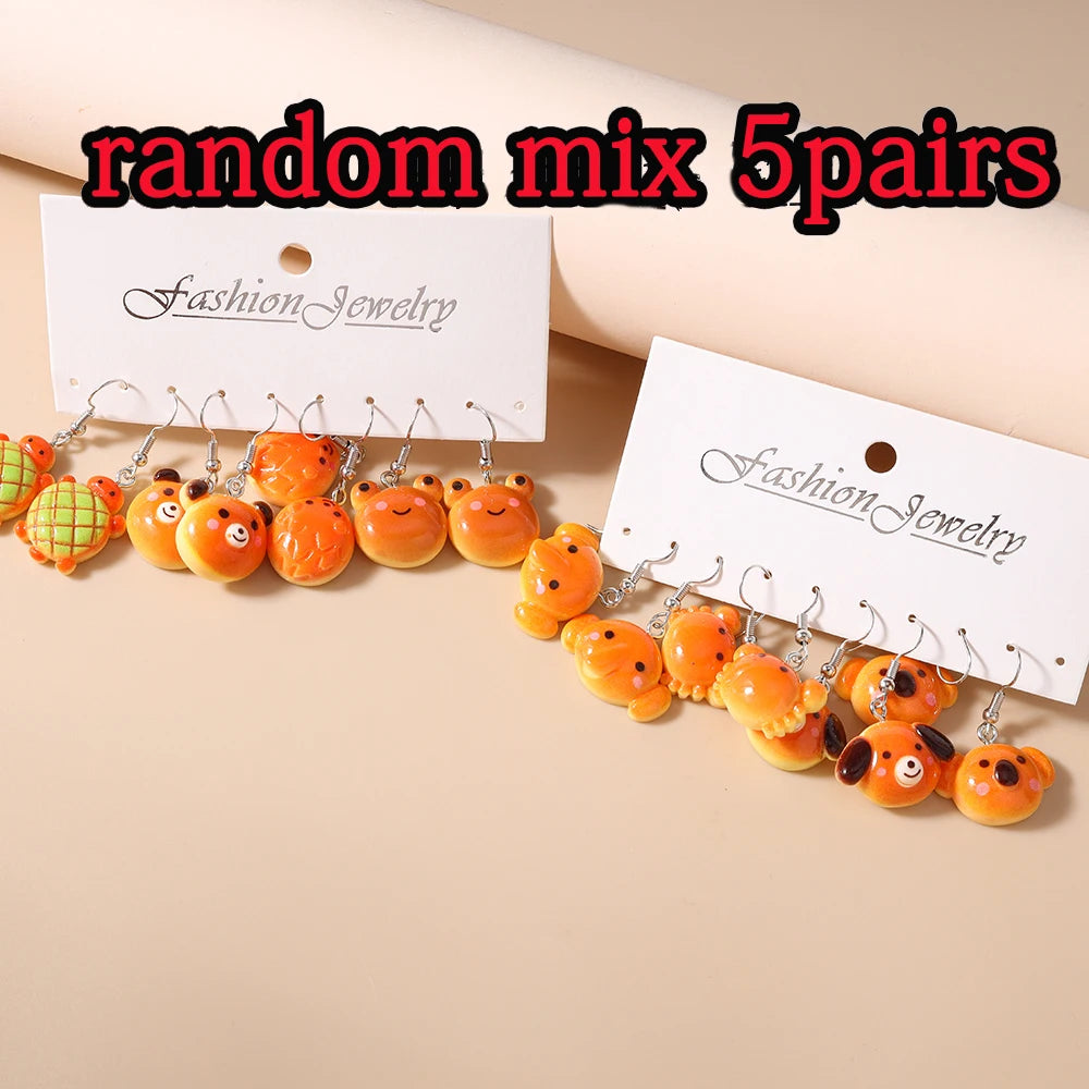5 pares/Pendientes "Jardín de la Cascada" – Set Tropical Hi'ilawe 🌺🌿🍍🍋‍🟩