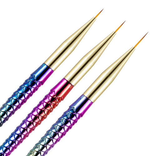 3Pcs/set Mermaid Tail Shape Mermaid Nail Painting Brush UV Gel Extension Flower Line Grid Mermaid Nail Art Liner Pen