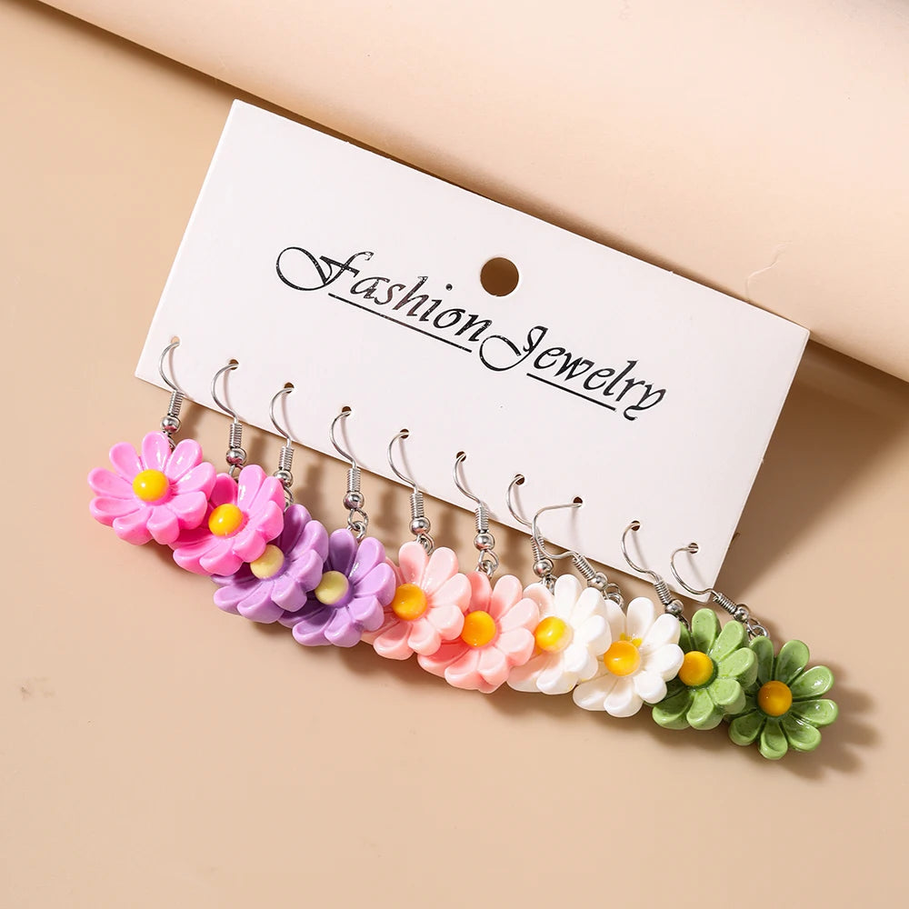 5 pares/Pendientes "Jardín de la Cascada" – Set Tropical Hi'ilawe 🌺🌿🍍🍋‍🟩