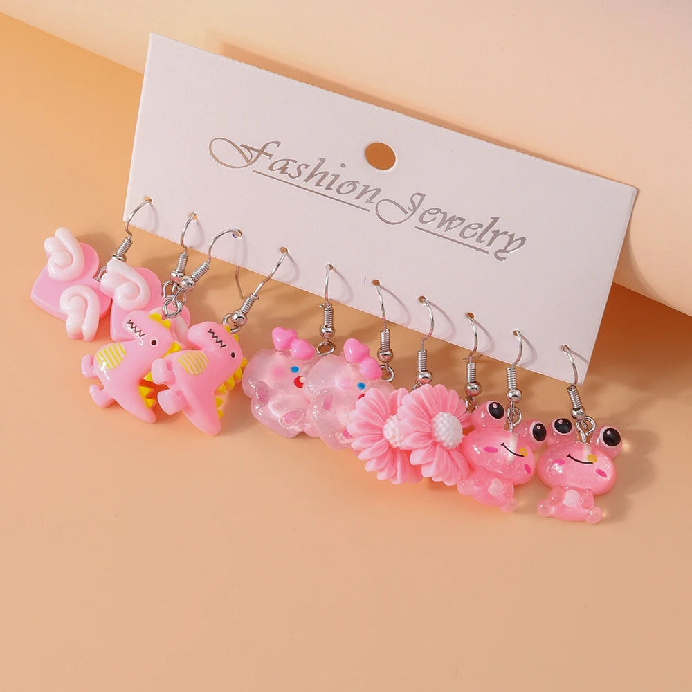5 pares/Pendientes "Jardín de la Cascada" – Set Tropical Hi'ilawe 🌺🌿🍍🍋‍🟩