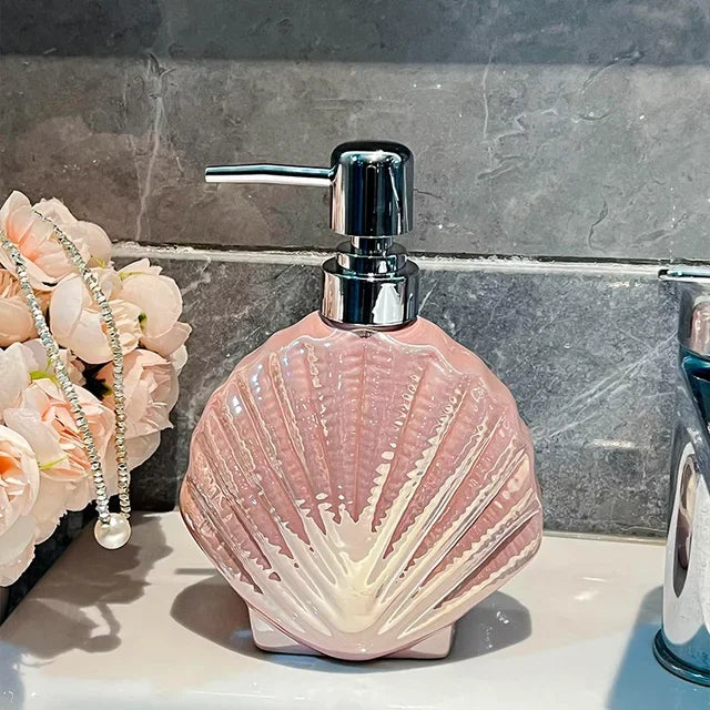 Ceramic Press Bottle Bathroom Storage Accessories Lotion Bottle Soap Dispenser Pink Shell Lustrous Mussel Sub-bottle