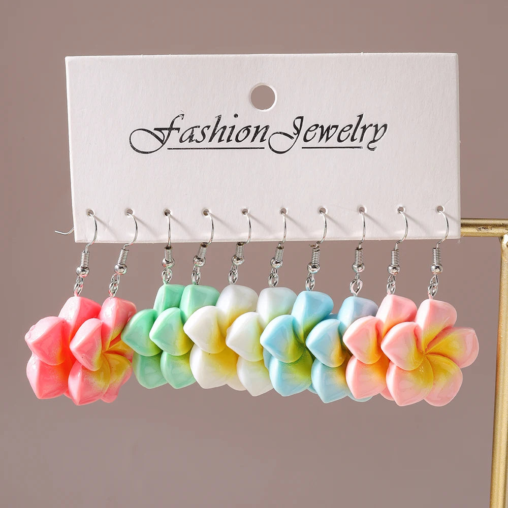 5 pares/Pendientes "Jardín de la Cascada" – Set Tropical Hi'ilawe 🌺🌿🍍🍋‍🟩