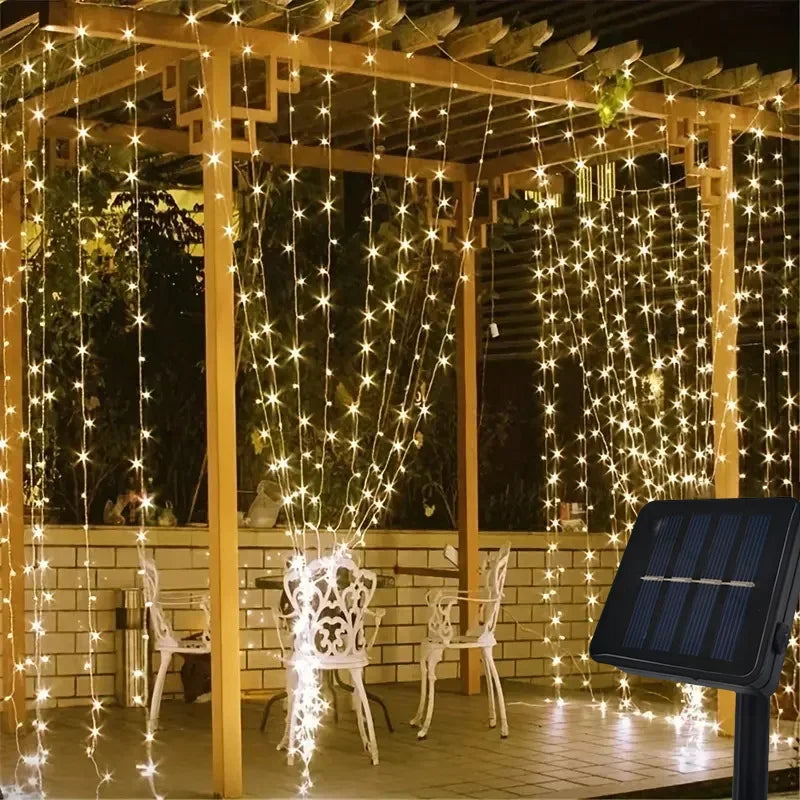 Cortina de Luces LED Solar – "Lluvia de Estrellas de Hi'ilawe" 🌌✨🏮Waterproof 600leds