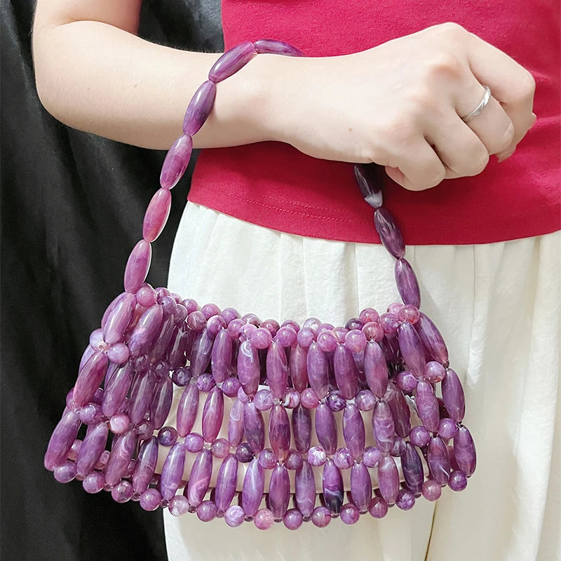 Niche Design 2025 New Handmade Bead Weaving Hollow Out Dopamine Leisure Versatile Beach Handbag