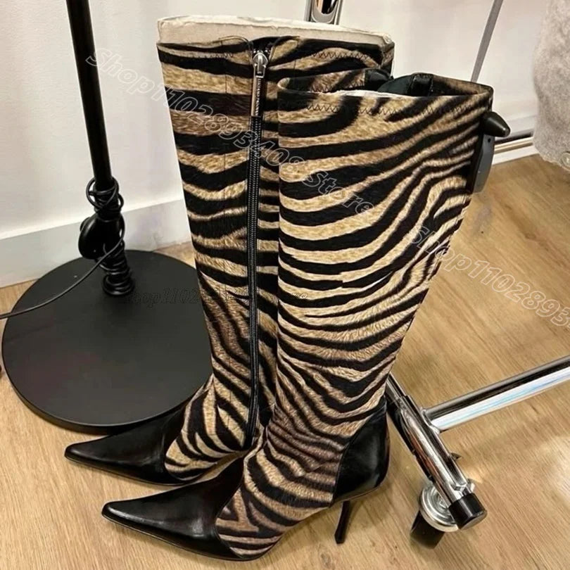 Botas "Britney"📀 altas, de punta "SAFARI EN HI'ILAWE" Animal print 🐆🦓🏝️