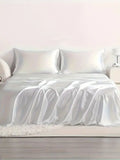4pcs Cooling Satin Bed Sheet Set, Shrink-Resistant, Fade-Resistant, Hypoallergenic, Breathable, Flat Sheet & Fitted Sheet & Pill