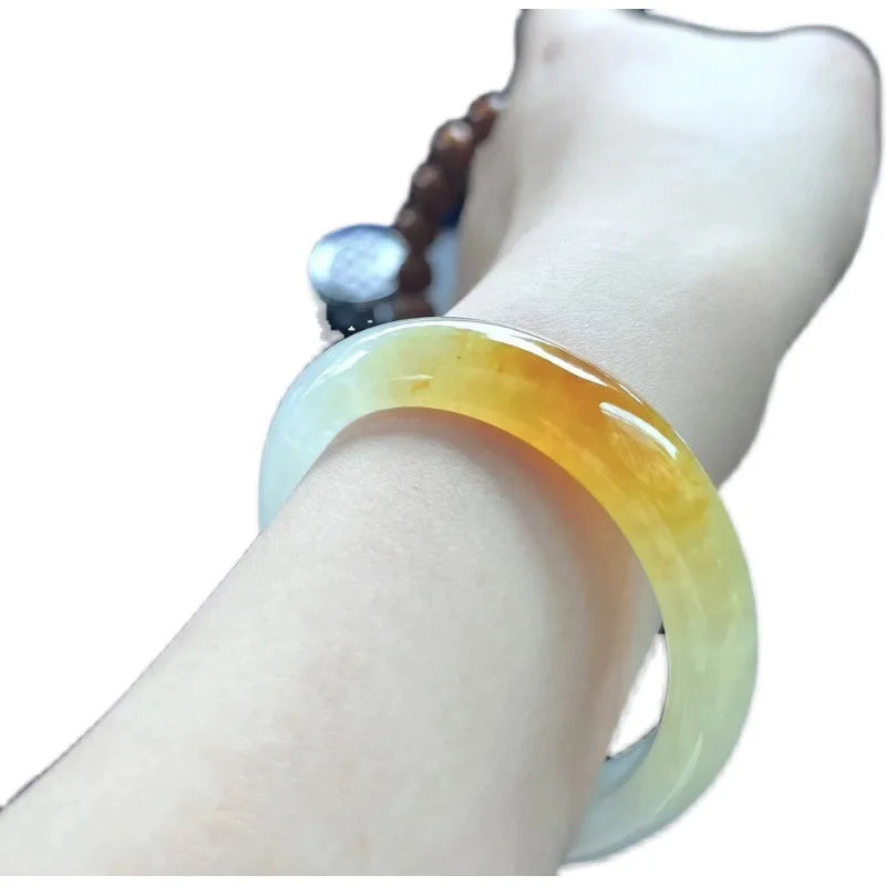 Brazalete de Jade Calcedonia – "Luz de Sol en Hi'ilawe" ✨🩵💛