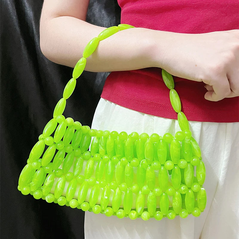 Niche Design 2025 New Handmade Bead Weaving Hollow Out Dopamine Leisure Versatile Beach Handbag