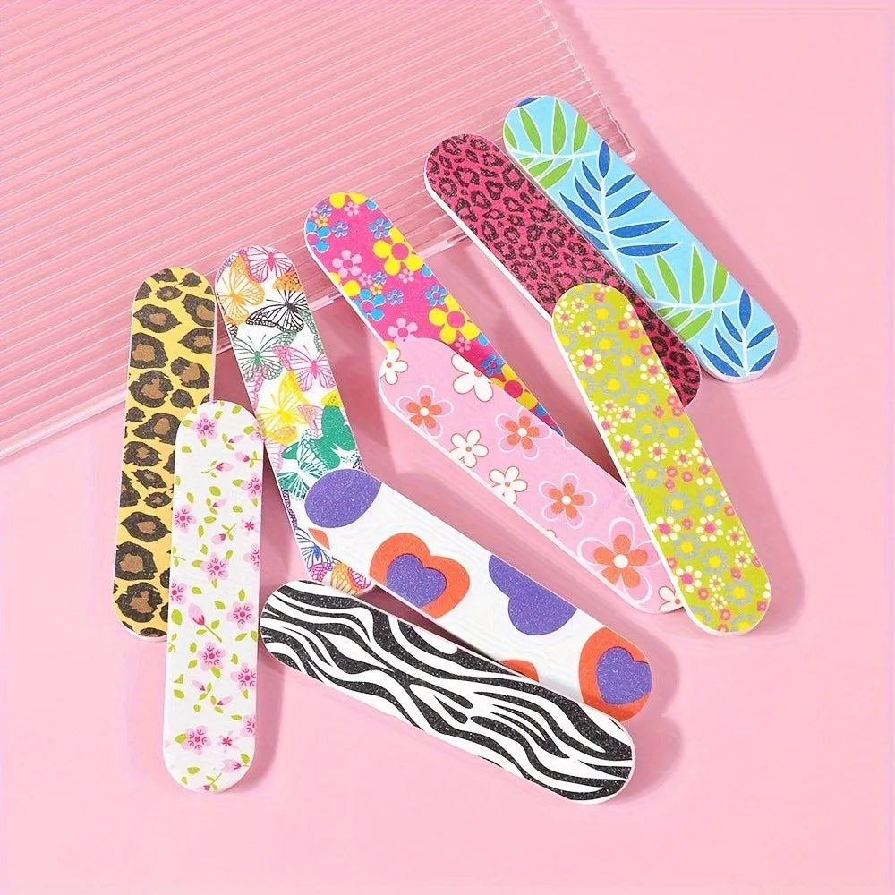 5/10/25Pcs Set de Limas de Uñas Tropicales – "Manicura Tropical Hi'ilawe" 💅🌺🏝️🐠🦓🐆