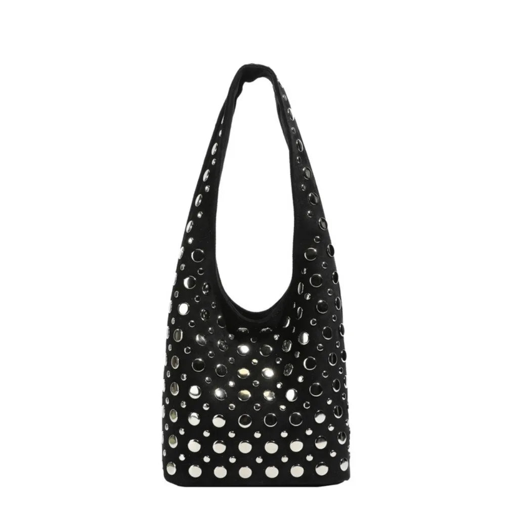 Elegant Rivet Decoration Hobo Shoulder Bag Suede Solid Color Bucket Handbag Large Capacity Underarm Tote For Women