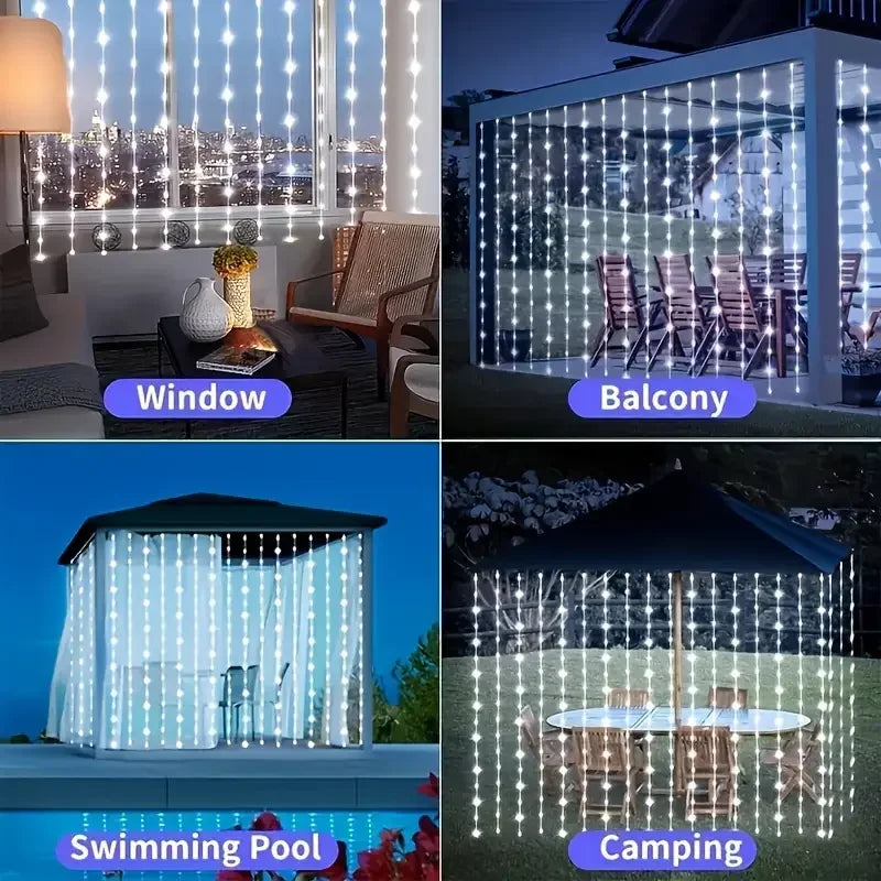 Cortina de Luces LED Solar – "Lluvia de Estrellas de Hi'ilawe" 🌌✨🏮Waterproof 600leds