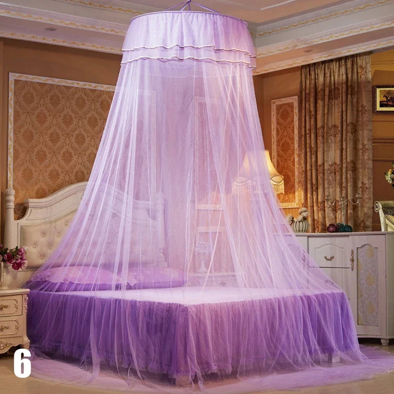 Breathable Hanging Mosquito Net Top Hook Lace Bed Canopy Encrypted Mesh Round Dome Court Style Crib Canopy Bedroom Decoration