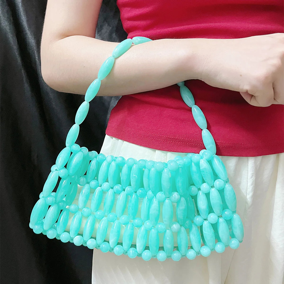 Niche Design 2025 New Handmade Bead Weaving Hollow Out Dopamine Leisure Versatile Beach Handbag