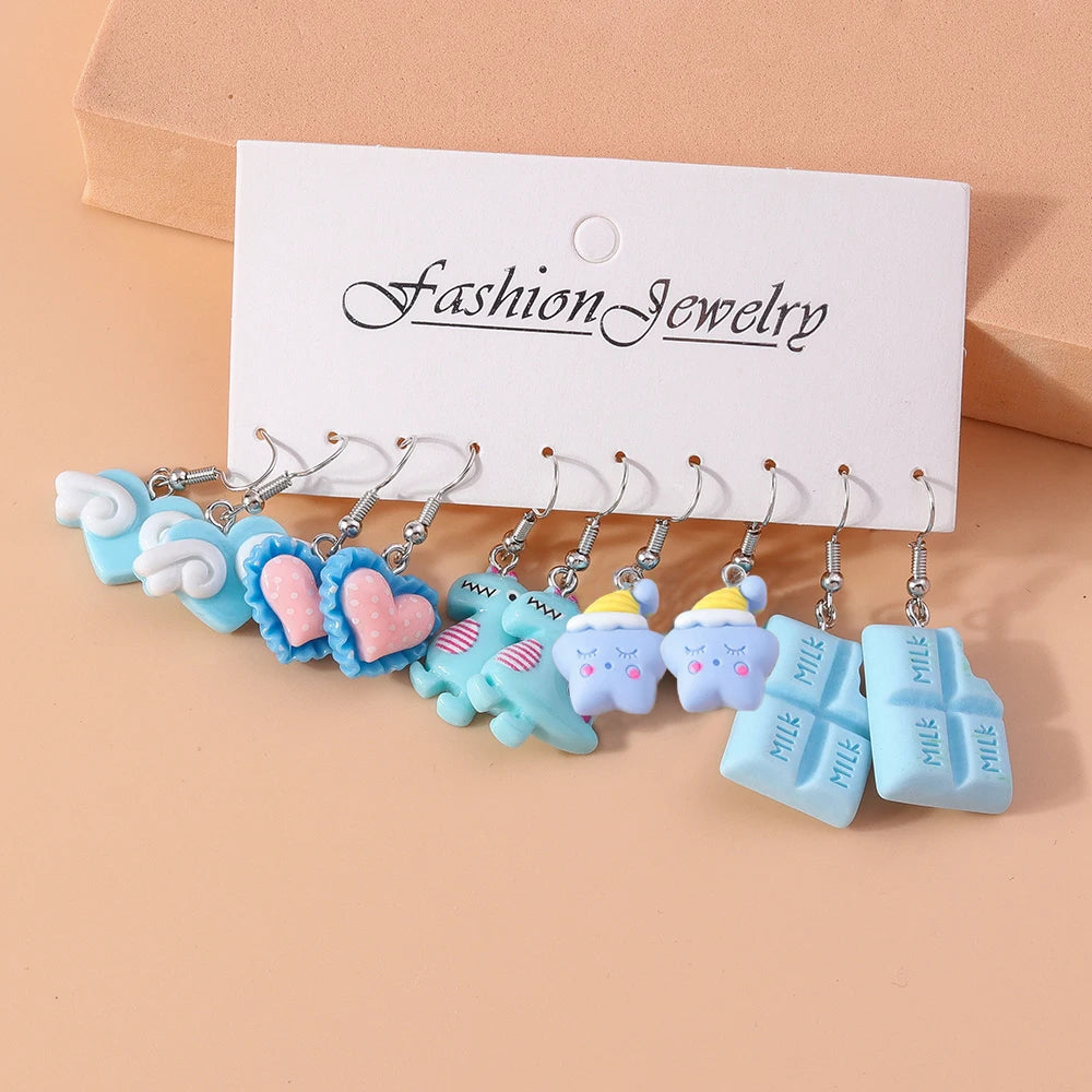 5 pares/Pendientes "Jardín de la Cascada" – Set Tropical Hi'ilawe 🌺🌿🍍🍋‍🟩