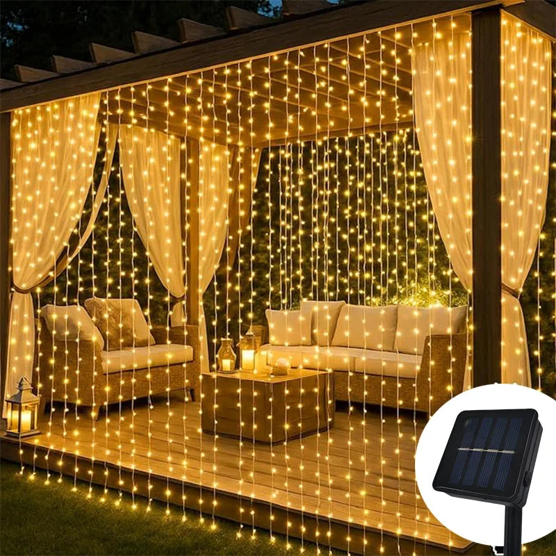Cortina de Luces LED Solar – "Lluvia de Estrellas de Hi'ilawe" 🌌✨🏮Waterproof 600leds