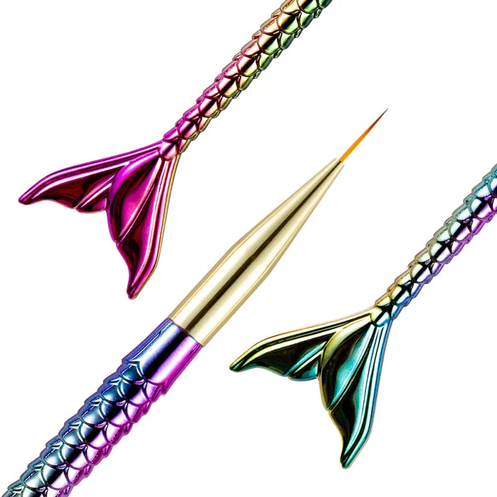 3Pcs/set Mermaid Tail Shape Mermaid Nail Painting Brush UV Gel Extension Flower Line Grid Mermaid Nail Art Liner Pen