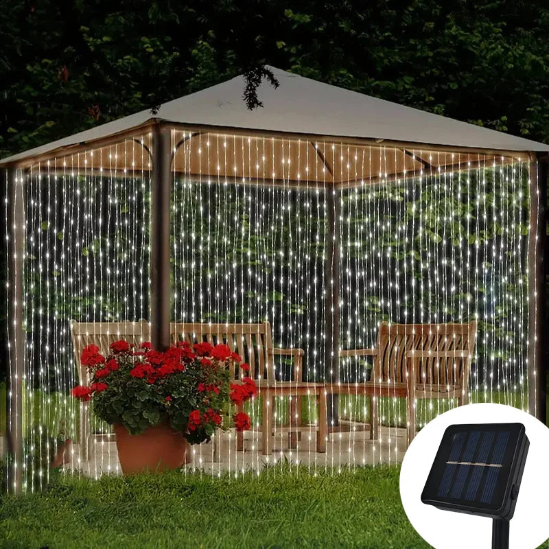 Cortina de Luces LED Solar – "Lluvia de Estrellas de Hi'ilawe" 🌌✨🏮Waterproof 600leds