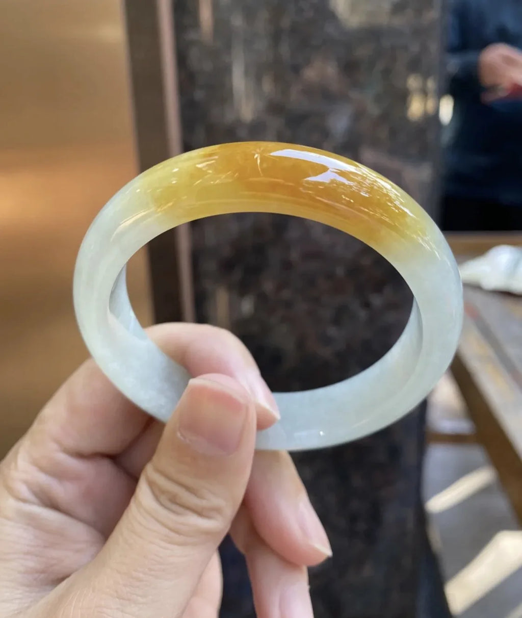 Brazalete de Jade Calcedonia – "Luz de Sol en Hi'ilawe" ✨🩵💛