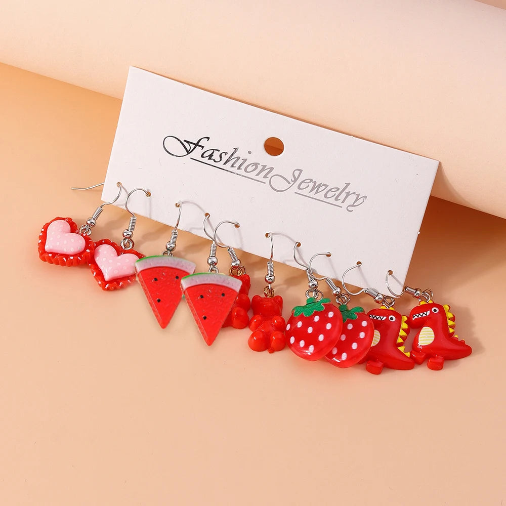 5 pares/Pendientes "Jardín de la Cascada" – Set Tropical Hi'ilawe 🌺🌿🍍🍋‍🟩