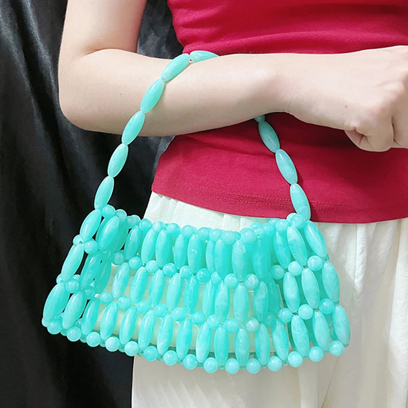 Niche Design 2025 New Handmade Bead Weaving Hollow Out Dopamine Leisure Versatile Beach Handbag