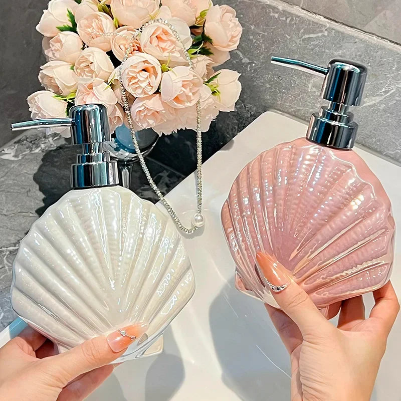 Ceramic Press Bottle Bathroom Storage Accessories Lotion Bottle Soap Dispenser Pink Shell Lustrous Mussel Sub-bottle