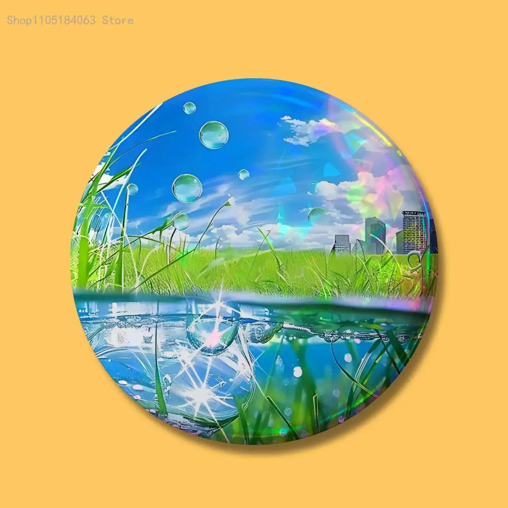 Pins Redondos Frutiger Aero Aqua nostalgia del futuro  – "Ecos de Hi'ilawe" 🐠🏞️🫧✨