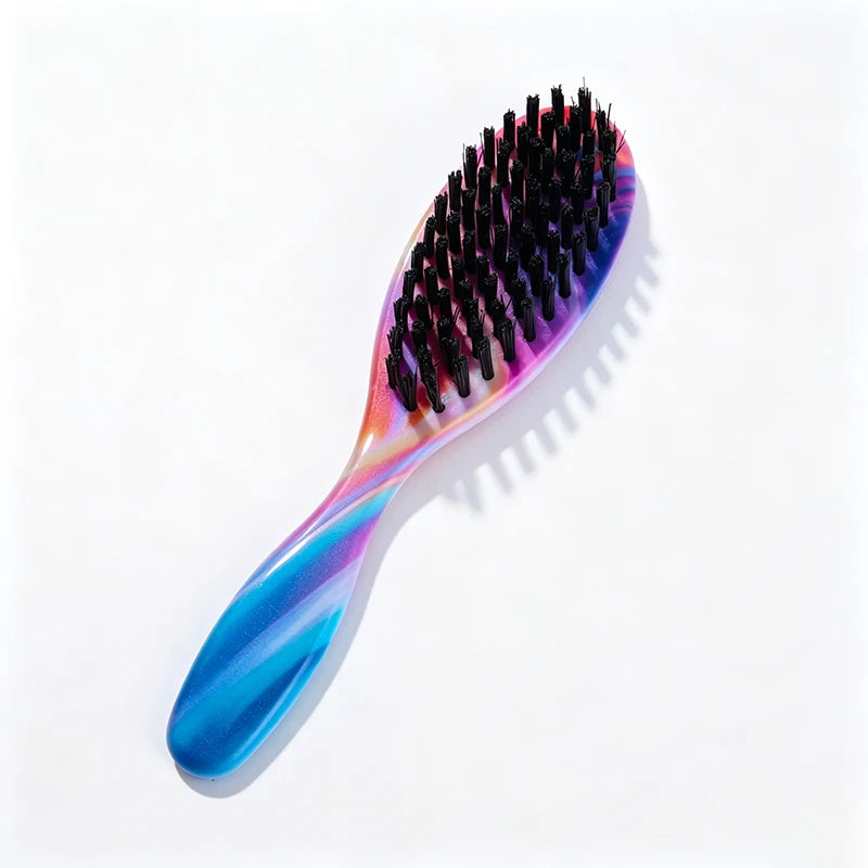 Mini Edge Brush Beard Brush Soft Medium Bristles Detangling Comb Tame Frizzy Hair Leopard Floral Rainbow Patterns Unisex Travel